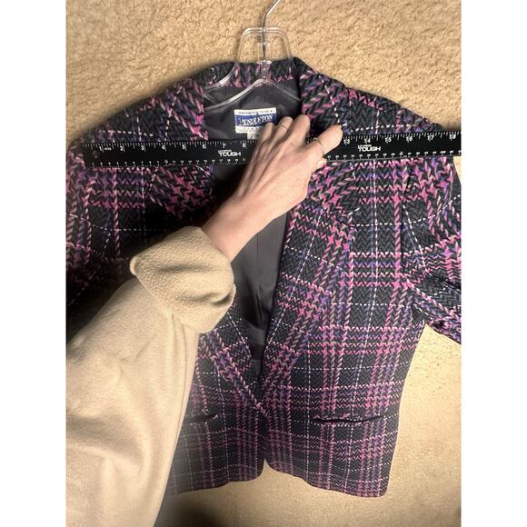 Vtg 80’s Pendleton Women Blazer 14 Pink Purple Gray Plaid 100% Virgin Wool USA - Picture 15 of 16